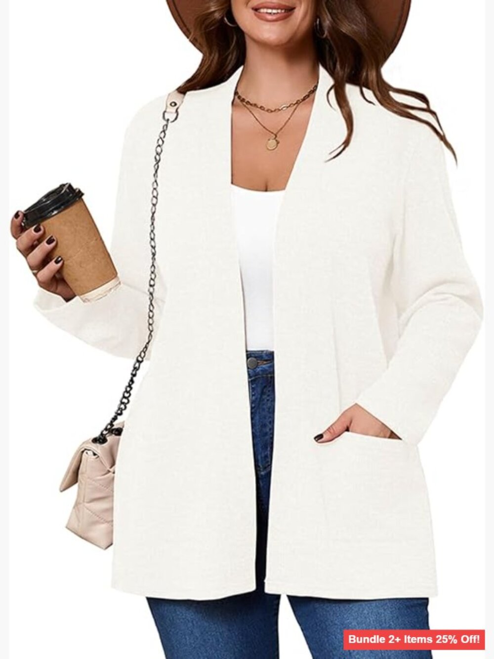 Plus Size Open Front Cardigan Long Sleeve V Neck Knit Sweater